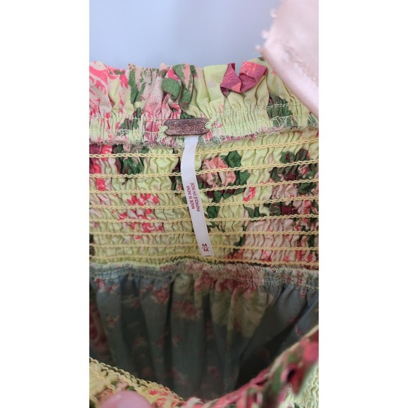 Free People Bluebell Patchwork Floral Maxi Tiered Dress Medium Smocked Ribbon - Picture 4 of 11